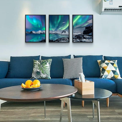 MHARTK66 Wall Art for Bedroom Wall Decor for Living Room Office Decor Abstract Mountain Aurora Landscape Painting 3 Piece Scenic Framed Canvas Art Prints Ready to Hang Kitchen Wall Pictures Home Decor