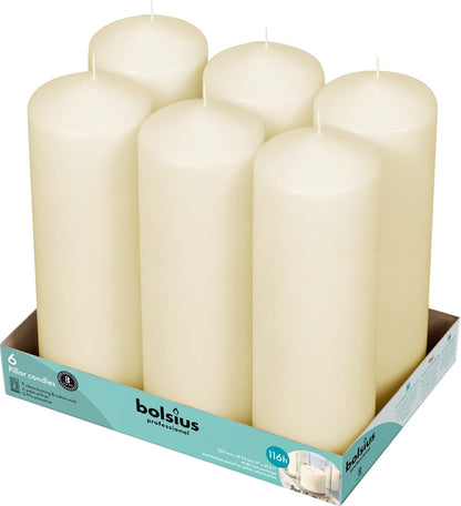 BOLSIUS 6 Ivory Pillar Candles Bulk - 3x4 Inches Candle Set - 40+ Hours Clean Burning - No Palm Oil - 0% Animal Fat - Premium European Quality - Unscented Dripless Restaurant Pillars