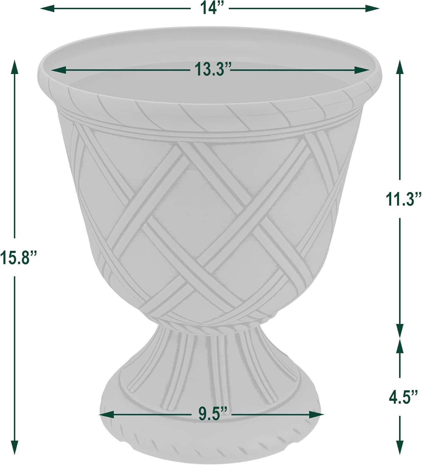Arcadia Garden Products PL60GD Lattice Plastic Garden Urn, Classic Decorative Garden Pot Planter for Indoor and Outdoor Plants, Gold