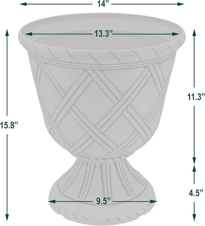 Arcadia Garden Products PL60GD Lattice Plastic Garden Urn, Classic Decorative Garden Pot Planter for Indoor and Outdoor Plants, Gold