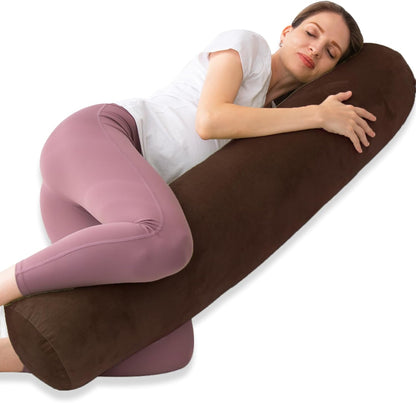1 MIDDLE ONE Body Pillow for Adults, Bolster Pillow with Removable Velvet Cover, Long Round Cervical Roll Pillow, 47 x 7.87 Inches, Grey