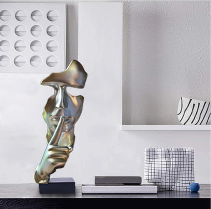 aboxoo Thinker Statue, Silence is Gold Abstract Art Figurine,Modern Home Resin Sculptures Decorative Objects,Table Top Decor for Livingroom Home Decor,Office Study Sculpture,Shh mask Statue(Gold)