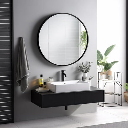 Sunniry Black Round Mirror, Round Mirror 24 inch, Black Circle Mirrors Matte Metal Frame, Wall Mounted Mirrors for Living Room, Bathroom, Wall, Entryway.
