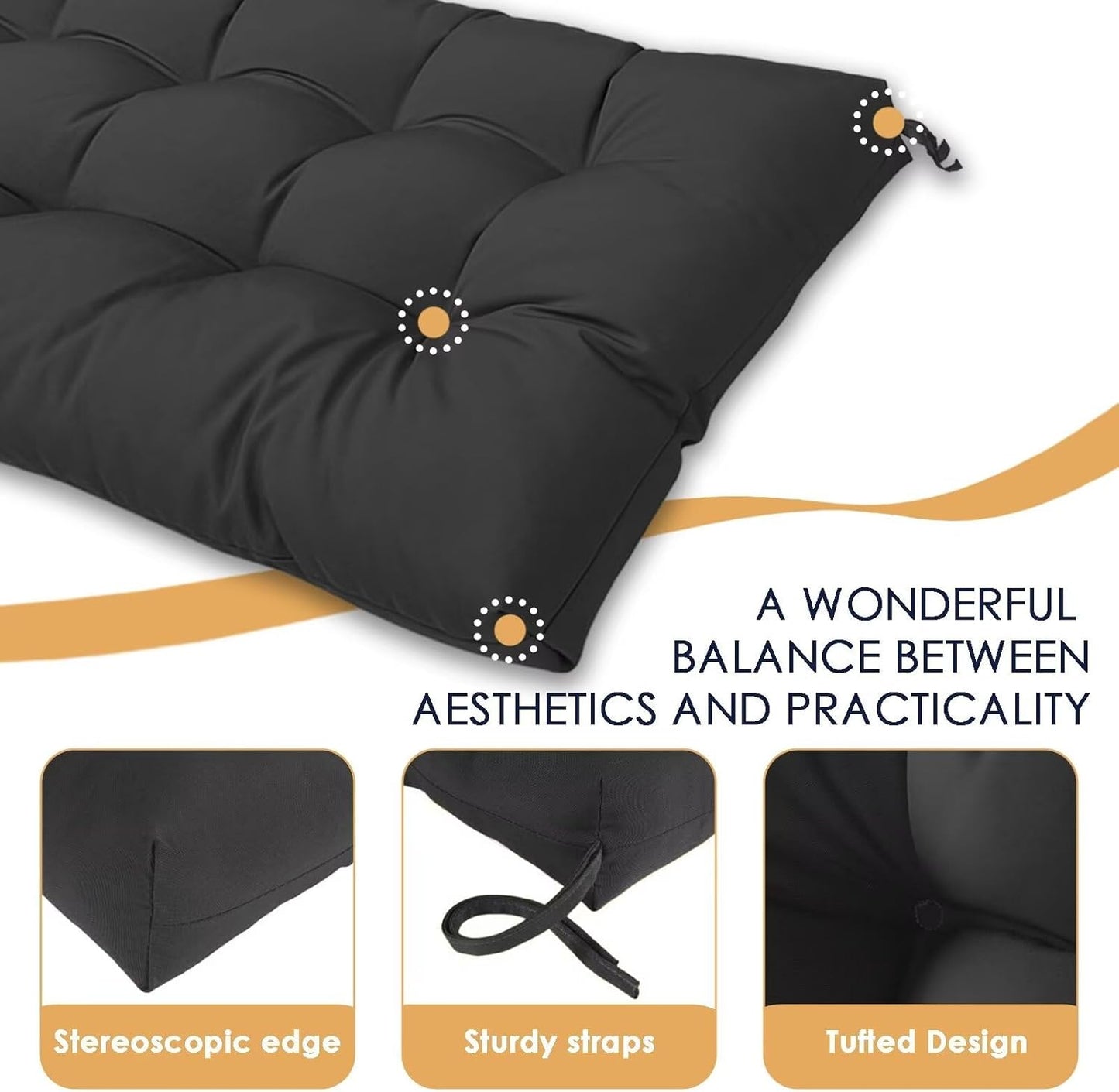 MTMR Outdoor Bench Cushion-44X19 Water-Repellent Tufted Porch Swing Cushions with High Elasticity PP Cotton and Ties Fade-Resistant Patio Outdoor Chair Cushion for Bench Furniture, Indoor Seat Cushion