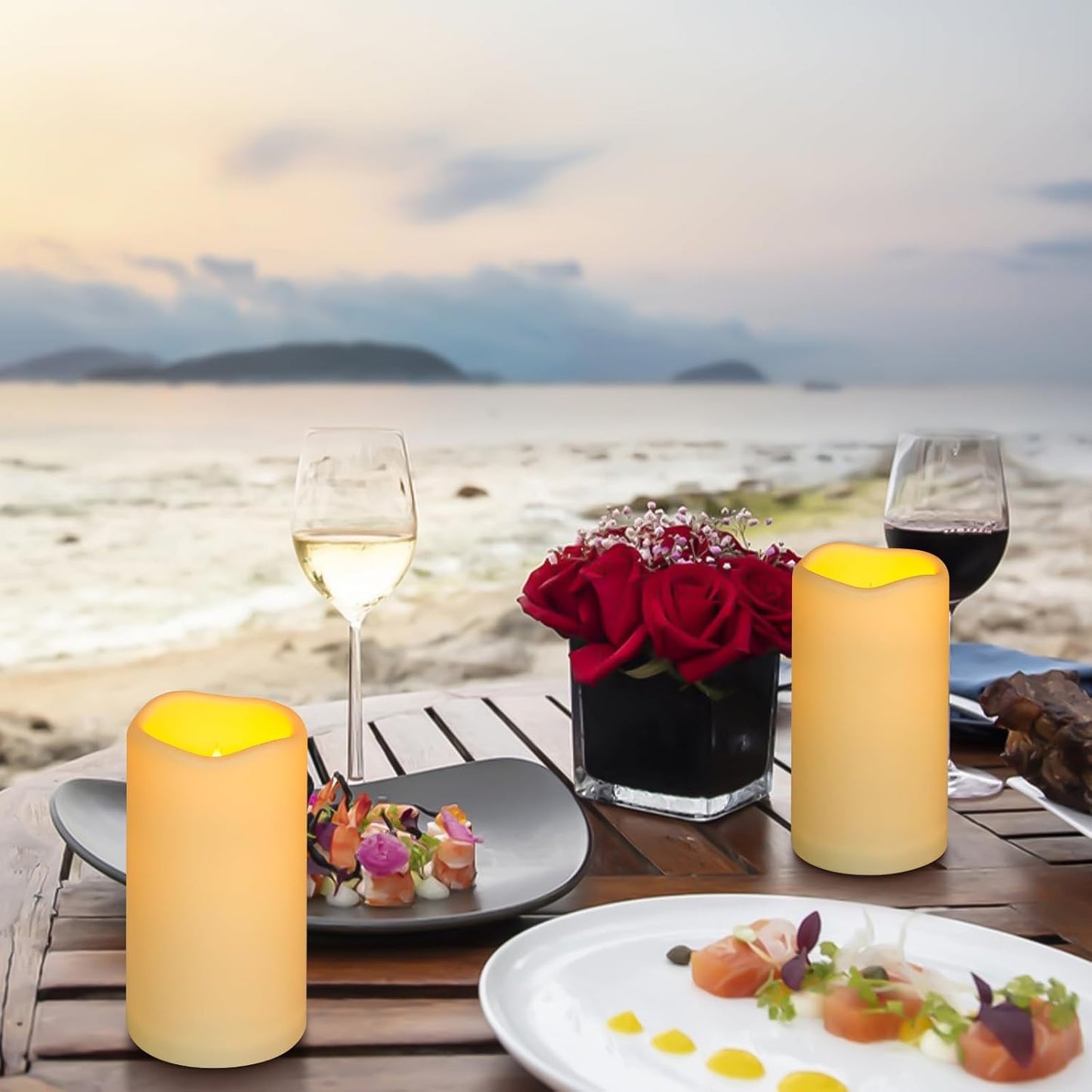 Enido Flameless Candles, Color Changing LED Candles(D: 3" x H: 4" 5" 6") Battery Operated Outdoor Waterpoof Candles Plastic Pack of 9 Flameless Pillar Candles