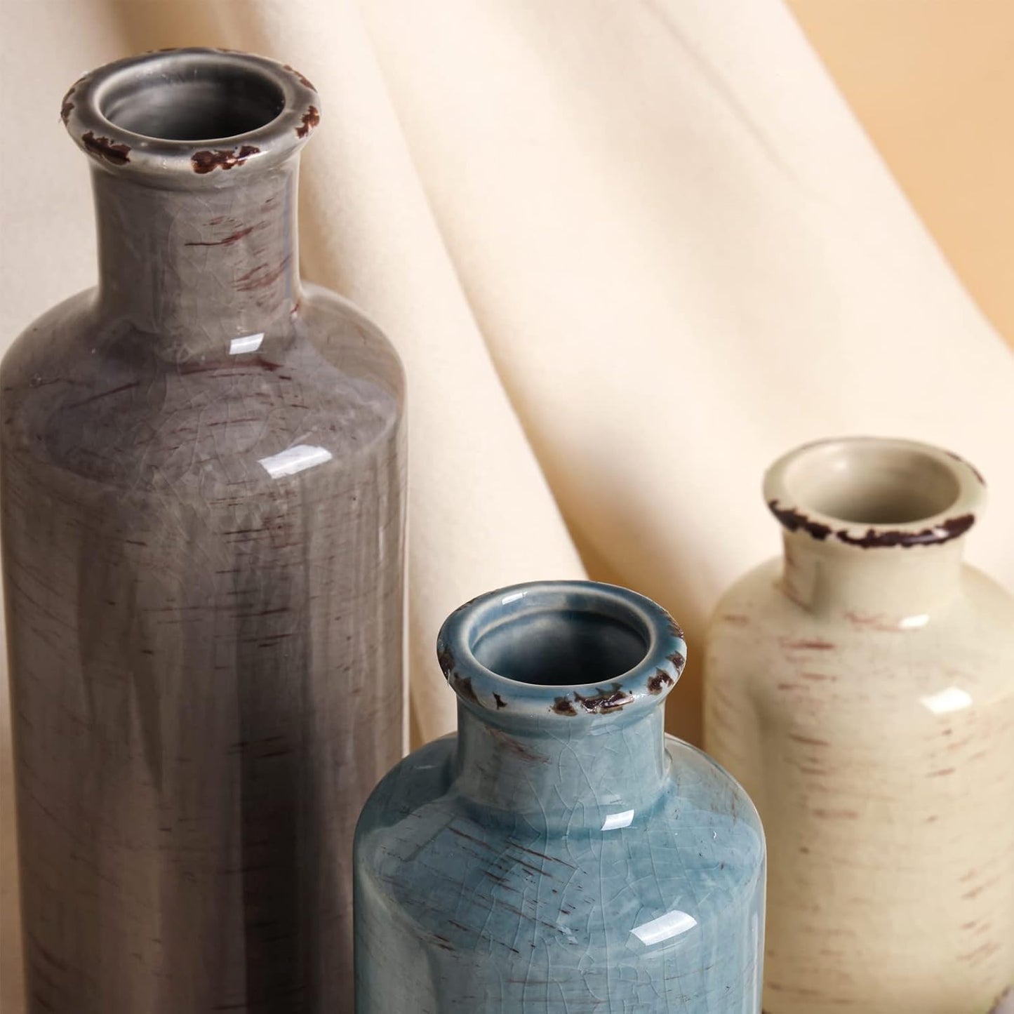 Modern Ceramic Vase Set of 5, Vases Home Decor Rustic Farmhouse Decorative Vase Pottery Vases for Bouquet Pampas Grass Dried Fresh Flowers, Table Living Room Kitchen Bedroom