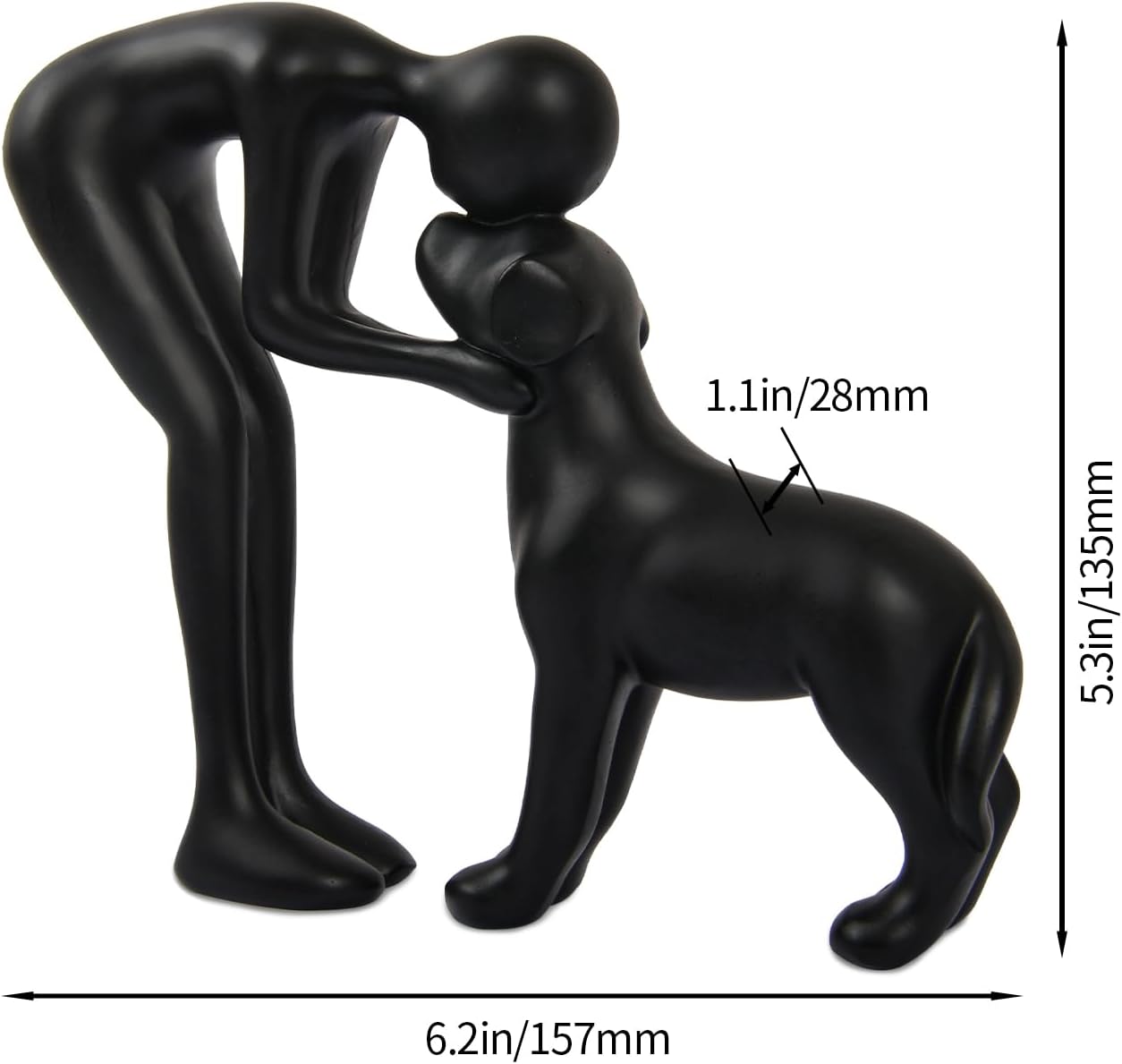 Abstract Resin Hand-Painted Sculpture of Person and Dog Bonding – Head-to-Head Intimate Figurine Decoration for Office、Living Room、Bedroom、Home， Memory Gifts for Pet Lovers (Sandstone)