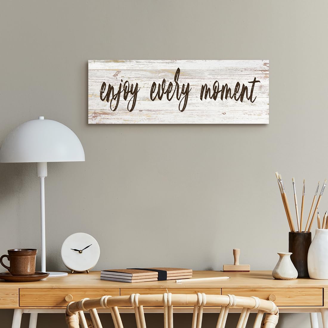 Quotes Wall Decor Enjoy the Little Things Sign Family Wall Signs Canvas Prints Rustic Wooden Wall Art Wood Pictures for Living Room Bedroom Office Home Decor, 6 X 17 Inch Framed
