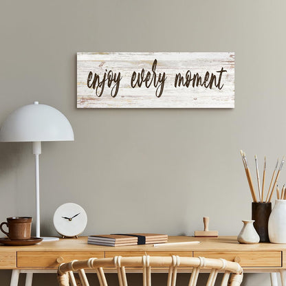 Quotes Wall Decor Enjoy the Little Things Sign Family Wall Signs Canvas Prints Rustic Wooden Wall Art Wood Pictures for Living Room Bedroom Office Home Decor, 6 X 17 Inch Framed