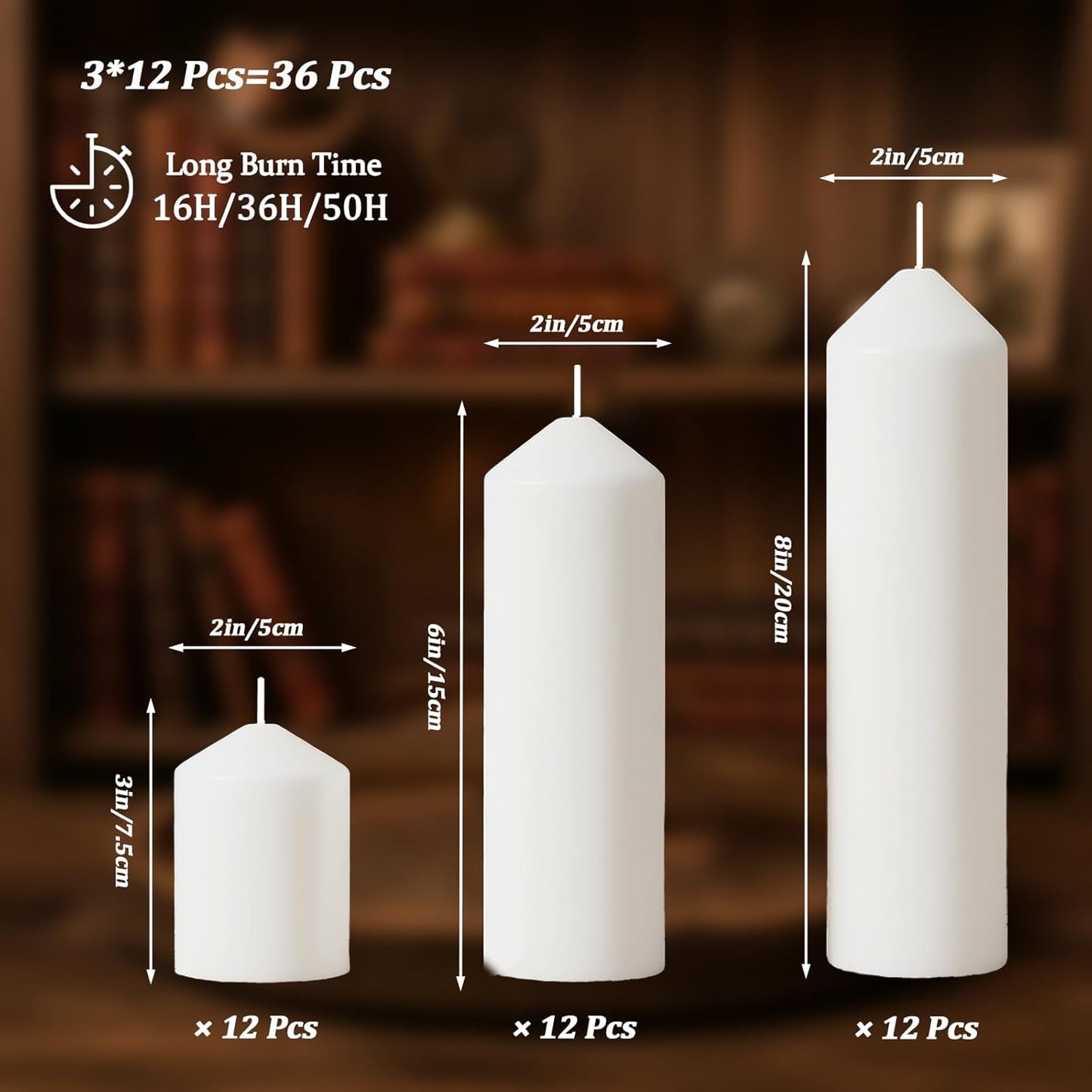 18 Pcs White Pillar Candles Bulk Set，Hurricane Candles，3 Different Lengths 2 x 3/4/6 Inch (6 Each)，Dripless Unscented Smokeless，Gives You a Better Atmosphere When Organizing an Event Party.