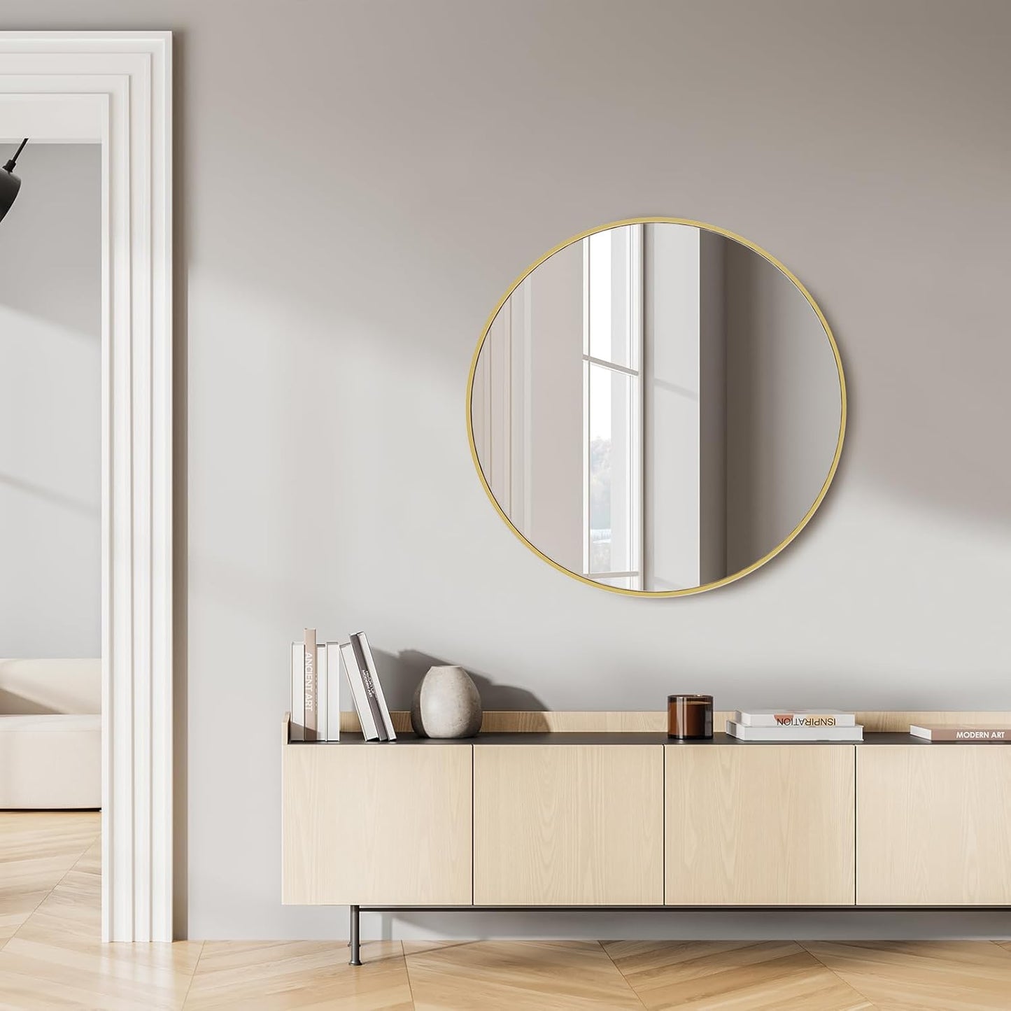 Sweetcrispy 24 Inch Round Wall Mirror with Tempered Glass, Bathroom Mirror Over Sink, Anti-Fog & Waterproof Round Mirror for Bathroom, Entryway, Bedroom, Shatterproof Design, Black