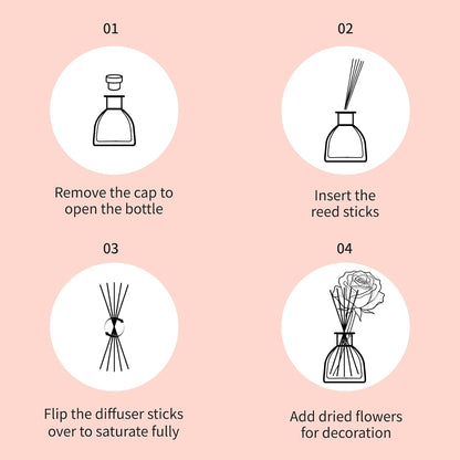 Reed Diffusers Set Flower Scented Diffuser for 140 Days, Flower Diffuser 8.5 fl oz with Dried Flowers and Decorative Rose, Long Lasting Home Fragrance with 10 Sticks for Bathroom, Shelf, Office Decor