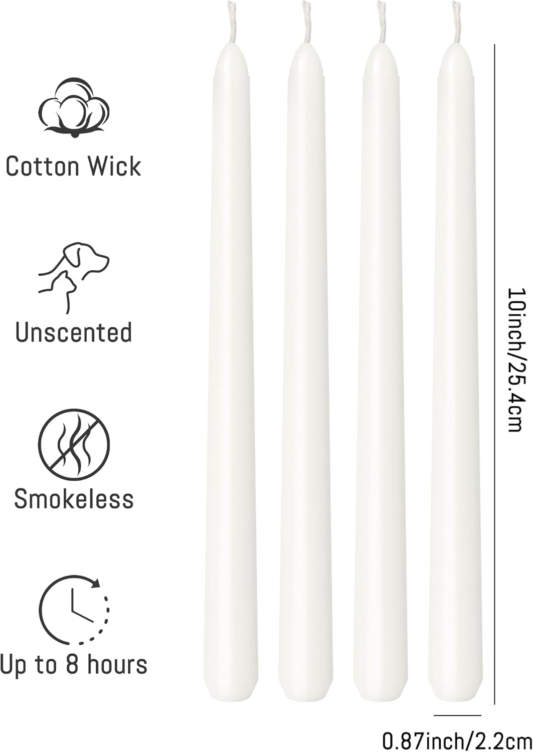 Viyffo Taper Candles, 10 Inch, 4 Pack, Olive Glow – Unscented, Dripless & Smokeless Design, Up to 8 Hour Burn – Long Tall Taper Candlesticks for Wedding, Dinner & Home Decor