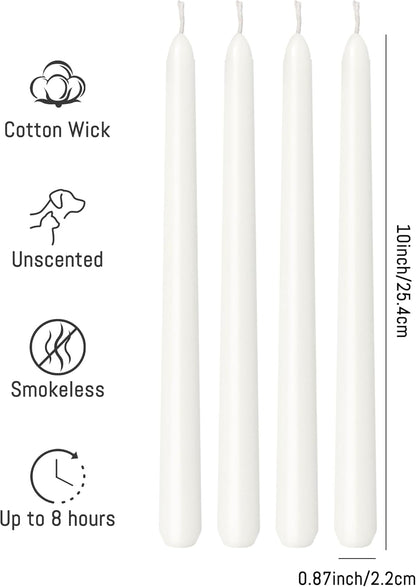 Viyffo Taper Candles, 10 Inch, 4 Pack, Olive Glow – Unscented, Dripless & Smokeless Design, Up to 8 Hour Burn – Long Tall Taper Candlesticks for Wedding, Dinner & Home Decor