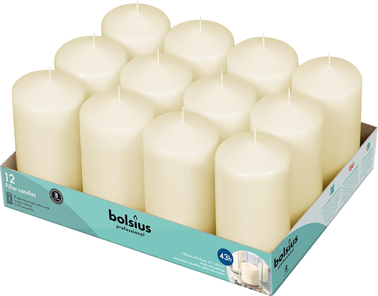 BOLSIUS 12 Ivory Pillar Candles - 2.7 x 6.7 inch Unscented Candle Set - Dripless Clean Burning Smokeless Dinner Candle - Perfect for Wedding Candles, Parties and Special Occasions