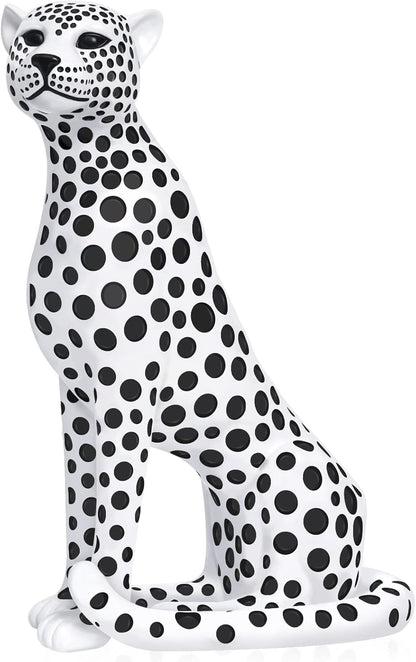 Quoowiit Bird Figurine, Modern Sculpture and Statues for Home Decor, Animal Statues for Bookshelf, Table, Entryway, Fireplace, Resin Decorative Sculpture with Chic Polka Dots Art Design (White)