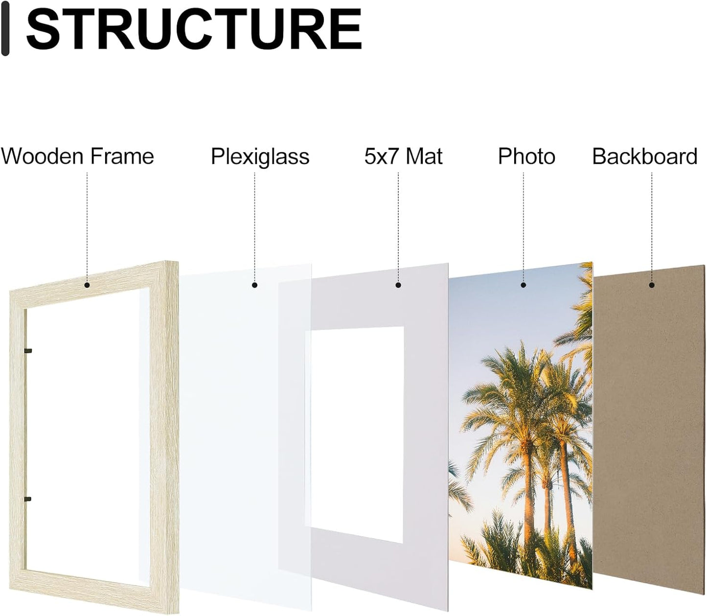 Vittanly 8x10 Picture Frames Set of 9, Shatter Resistant Plexiglass, Display 5x7 Pictures with Mat or 8x10 without Mat, Photo Frames for Wall or Tabletop, Engineered Wood, Black - Colors A