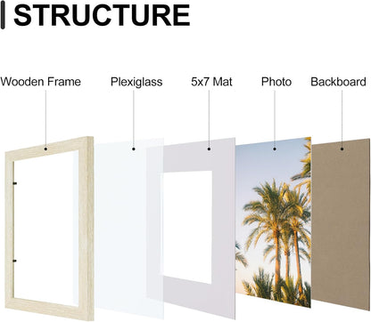 Vittanly 8x10 Picture Frames Set of 9, Shatter Resistant Plexiglass, Display 5x7 Pictures with Mat or 8x10 without Mat, Photo Frames for Wall or Tabletop, Engineered Wood, Black - Colors A