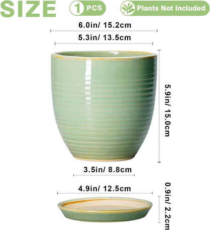Ceramic Pots for Plants - 6 Inch Plant Pot with Drainage Hole and Saucer, Round Planters for Indoor Outdoor, Flower Pots, Modern Planter, Home Office Room Decor, Gifts for Plant Lovers, White