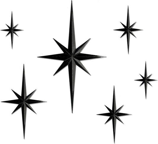 Stylor Mid Century Modern Decor, Gold Mcm Retro 3D Star Art Wall Sculpture, Plastic Starburst Decor, Vintage Celestial Whimsigoth Home Decor Accent. (Set of 6)