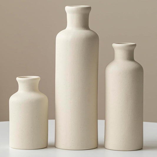 Modern Ceramic Vase Set of 3, Neutral Colors, Decorative Bottles for Home, Farmhouse Rustic Decor, Housewarming Gifts, Wedding Gifts, Bridal Shower Gifts, Birthday Gifts for Women (Green Mix)