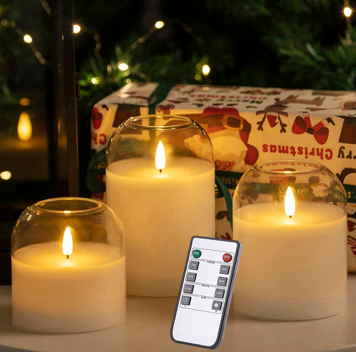 volnyus Gold Glass Flameless Candles with Remote Battery Operated Flickering LED Pillar Candles Real Wax 3D Wick Φ 4" H 4" 5" 6"