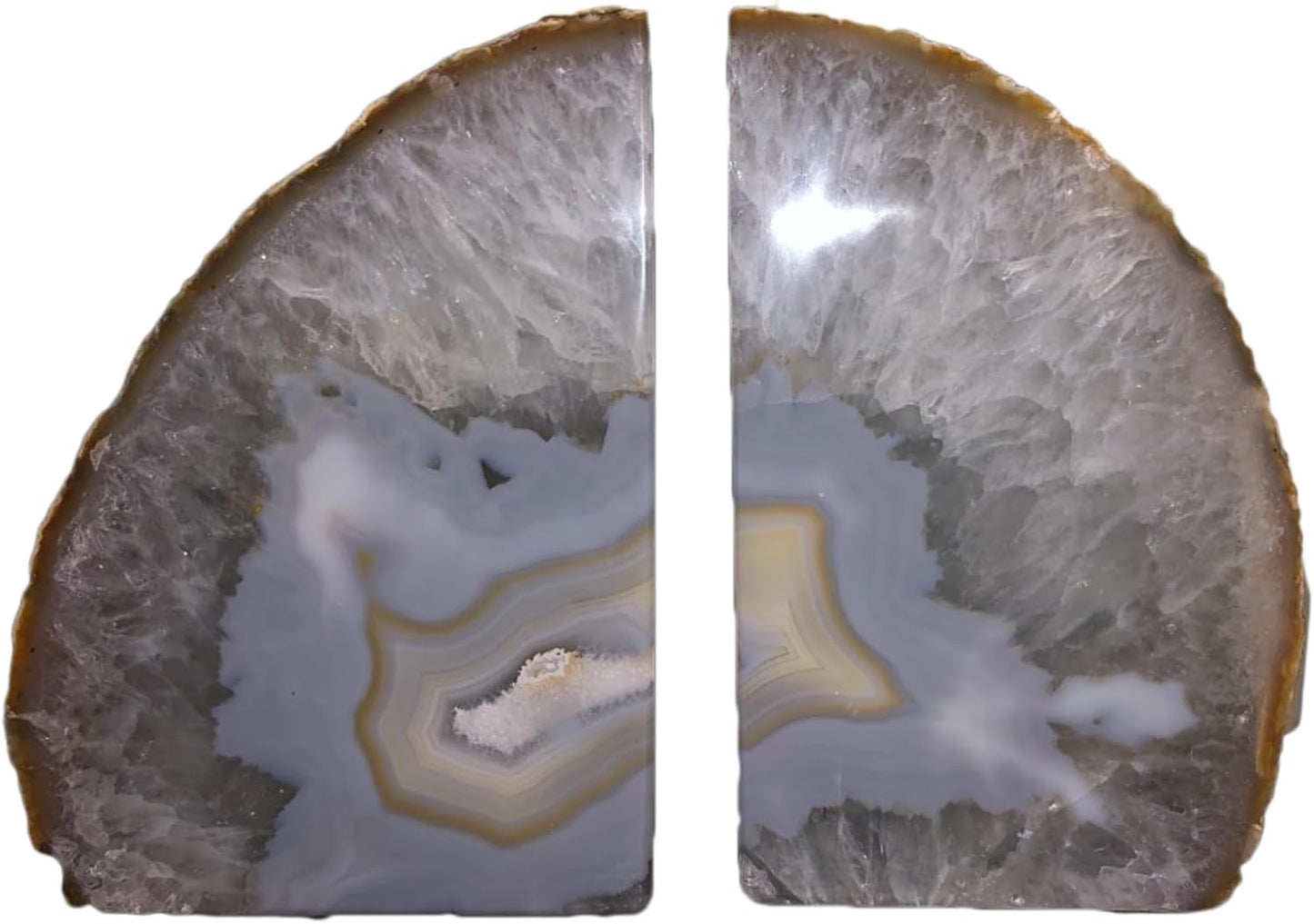 JIC Gem Dyed Blue Agate Bookends Geode Decorative Book Ends for Heavy Books with Rubber Bumpers for Office and Home Decoration Polished Small Size 2 to 3 Lbs