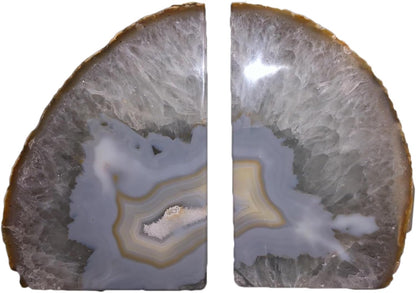 JIC Gem Dyed Blue Agate Bookends Geode Decorative Book Ends for Heavy Books with Rubber Bumpers for Office and Home Decoration Polished Small Size 2 to 3 Lbs