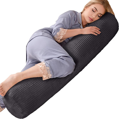 1 MIDDLE ONE Body Pillow for Adults, Bolster Pillow with Removable Velvet Cover, Long Round Cervical Roll Pillow, 47 x 7.87 Inches, Grey