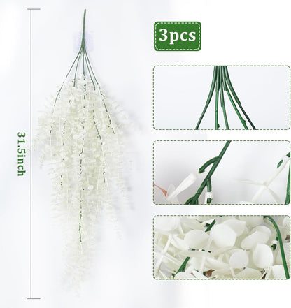 RECUTMS Artificial Hanging Plants Fake Hanging Plant Faux Eucalyptus Leaf Greenery Vine Outdoor UV Resistant Plastic Plants Home Garden Wedding Party Indoor Outdoor Decorations(White)