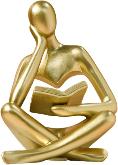 UTTCMK Bookshelf Decor Thinker Statue - Abstract Art Reading Thinker Sculpture Figurine Aesthetic, Modern Home Decoration for Living Room Office Shelves Coffee Table Desk Decor(Beige)
