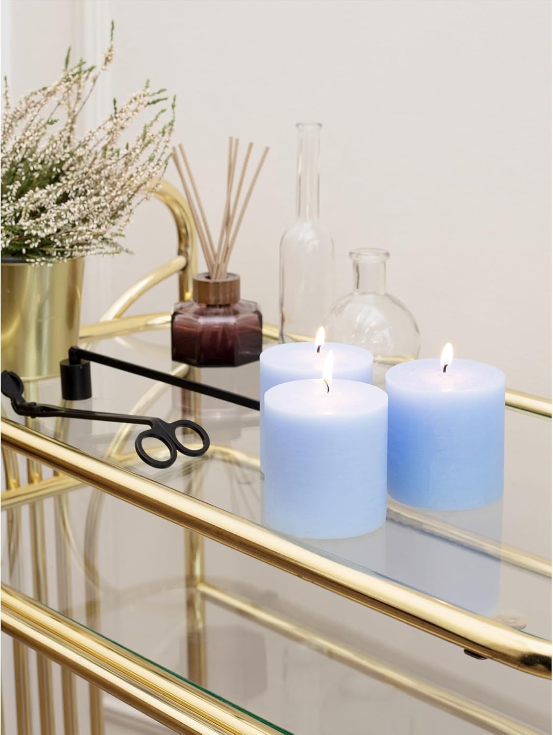 CANDWAX 3x4 inch Pillar Candles Set of 3 – Unscented Dripless Rustic Dark Blue Candles for Room Decor, Weddings, Centerpieces