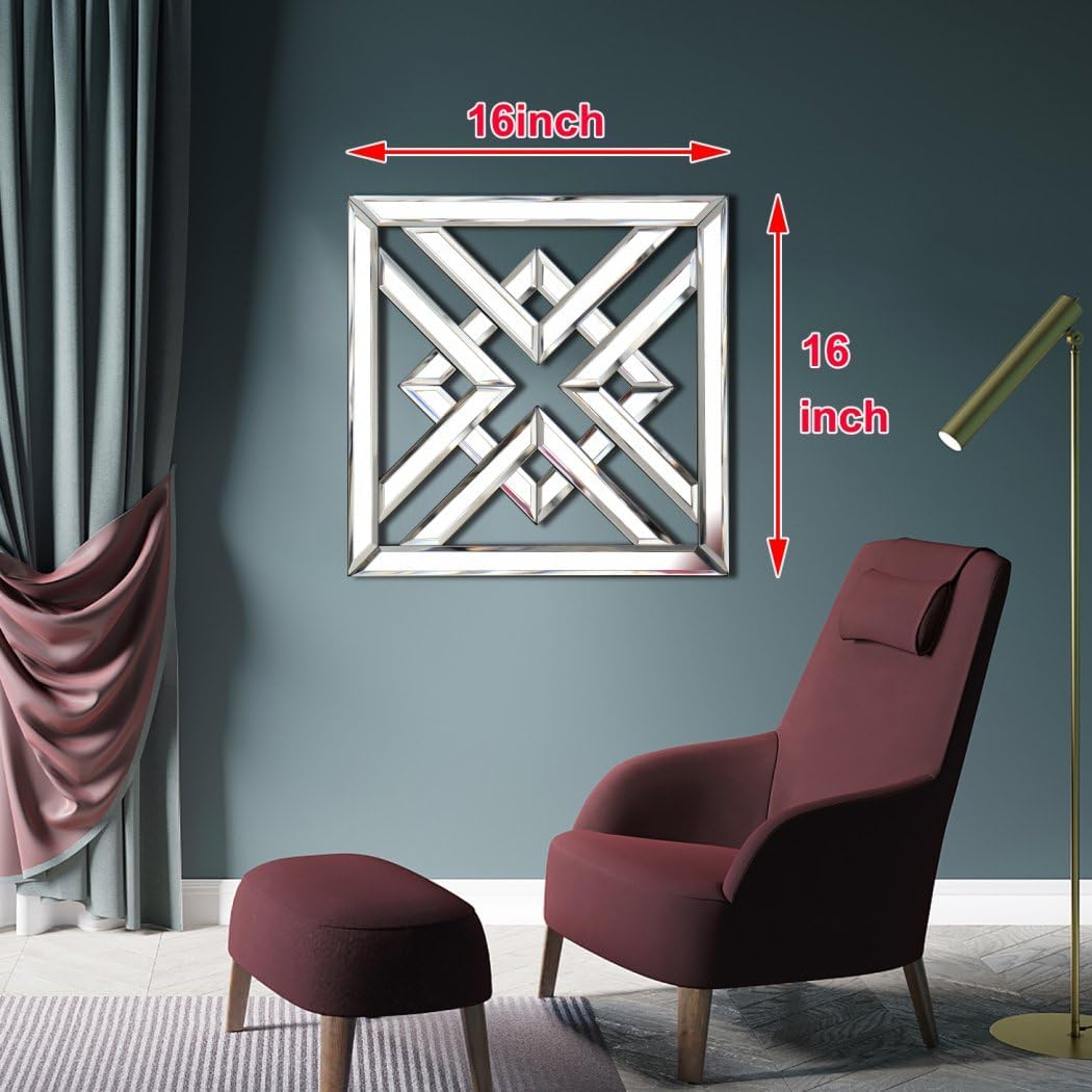 QMDECOR 2 Pack Silver Mirrored Square Wall-Mounted Mirrors Modern Glam Accent Decor for Home