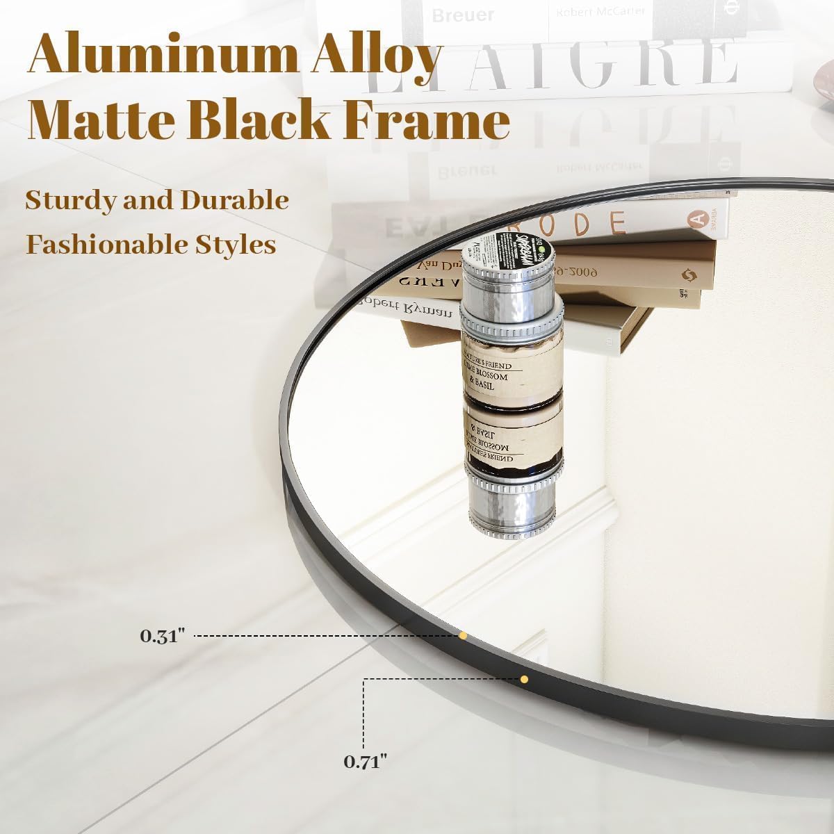 VooBang Large Black Round Bathroom Mirror, 48 inch Circle Wall Mounted Hanging Mirror with Simple Modern Circular Metal Frame for Hallway, Entryway, Living Room, Black Frame