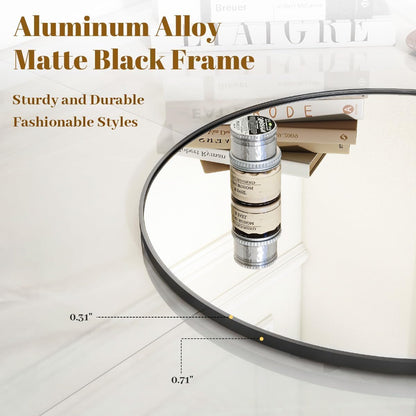 VooBang Large Black Round Bathroom Mirror, 48 inch Circle Wall Mounted Hanging Mirror with Simple Modern Circular Metal Frame for Hallway, Entryway, Living Room, Black Frame