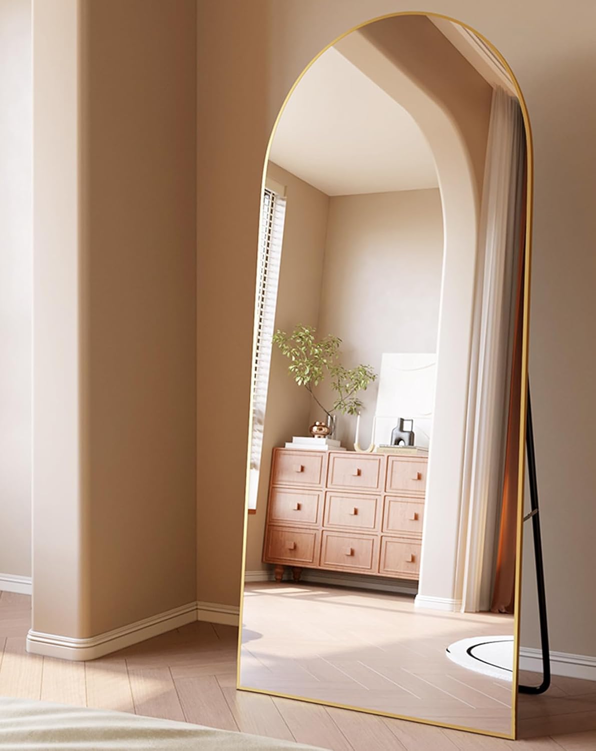 ITSRG Floor Mirror, Full Length Mirror with Stand, Arched Wall Mirror, Gold Floor Mirror Freestanding, Wall Mounted Mirror for Bedroom Living Room, Gold