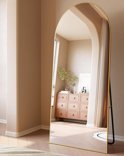 ITSRG Floor Mirror, Full Length Mirror with Stand, Arched Wall Mirror, Gold Floor Mirror Freestanding, Wall Mounted Mirror for Bedroom Living Room, Gold
