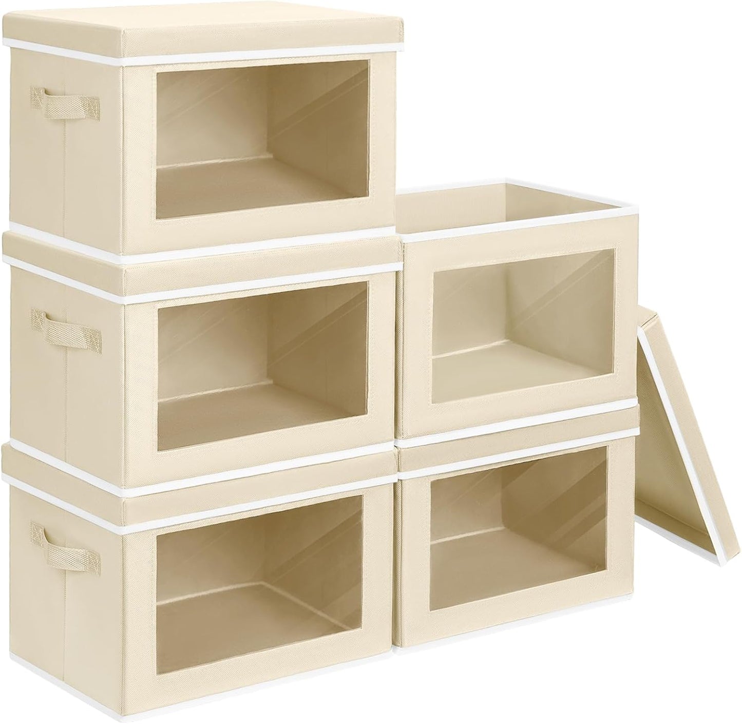 Homsorout Storage Bins with Lids - Fabric Closet Storage Bins with Window, Collapsible Baskets for Shelves 4 Pack, Home Decorative Boxes for Clothes, Closet, Office, Grey