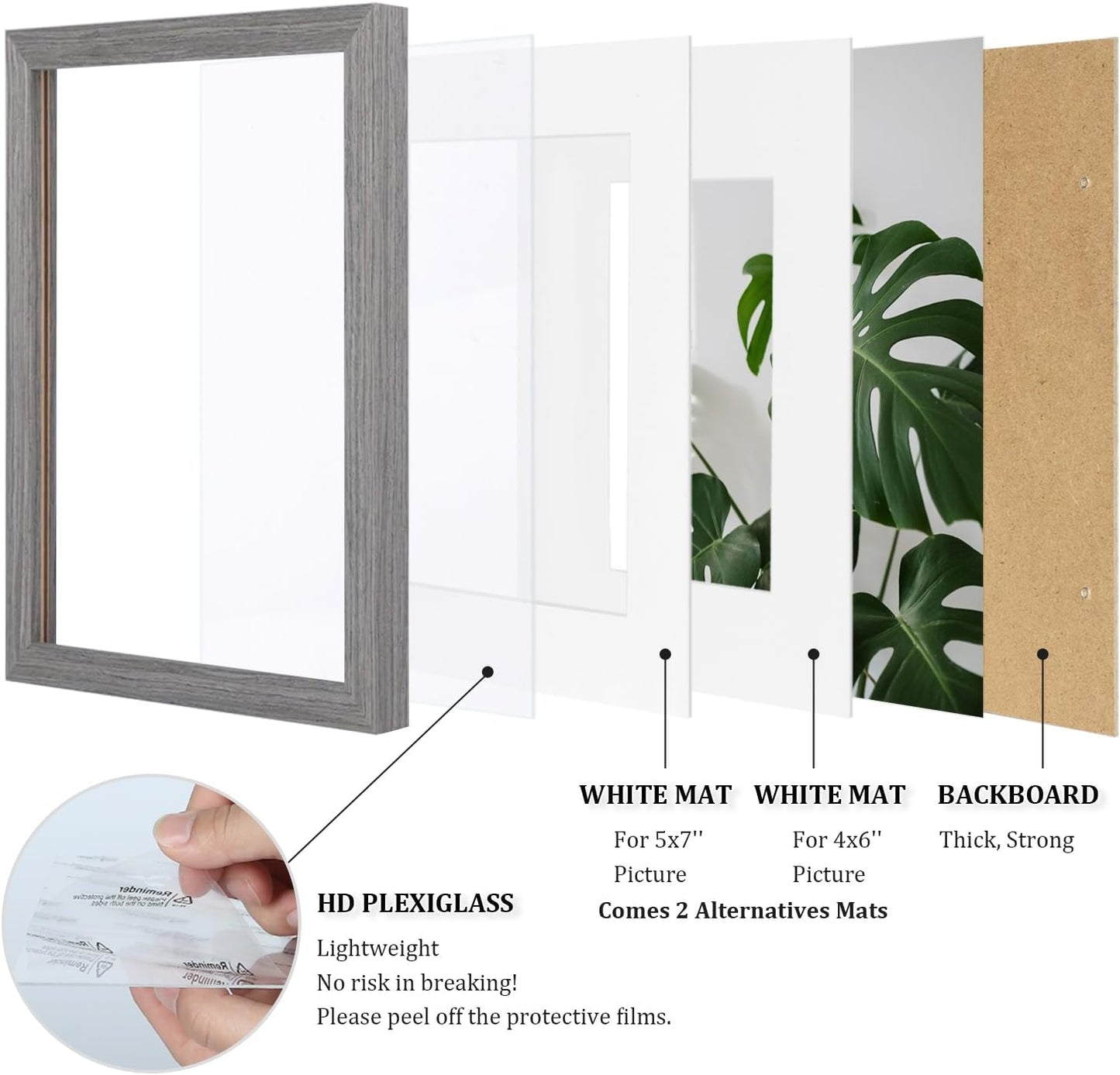 Egofine 8x10 Picture Frames Set of 4, Made of Solid Wood Covered by Plexiglass 4x6 and 5x7 with Mat or 8x10 without Mat, for Table Top Display and Wall Mounting Photo Frame Black