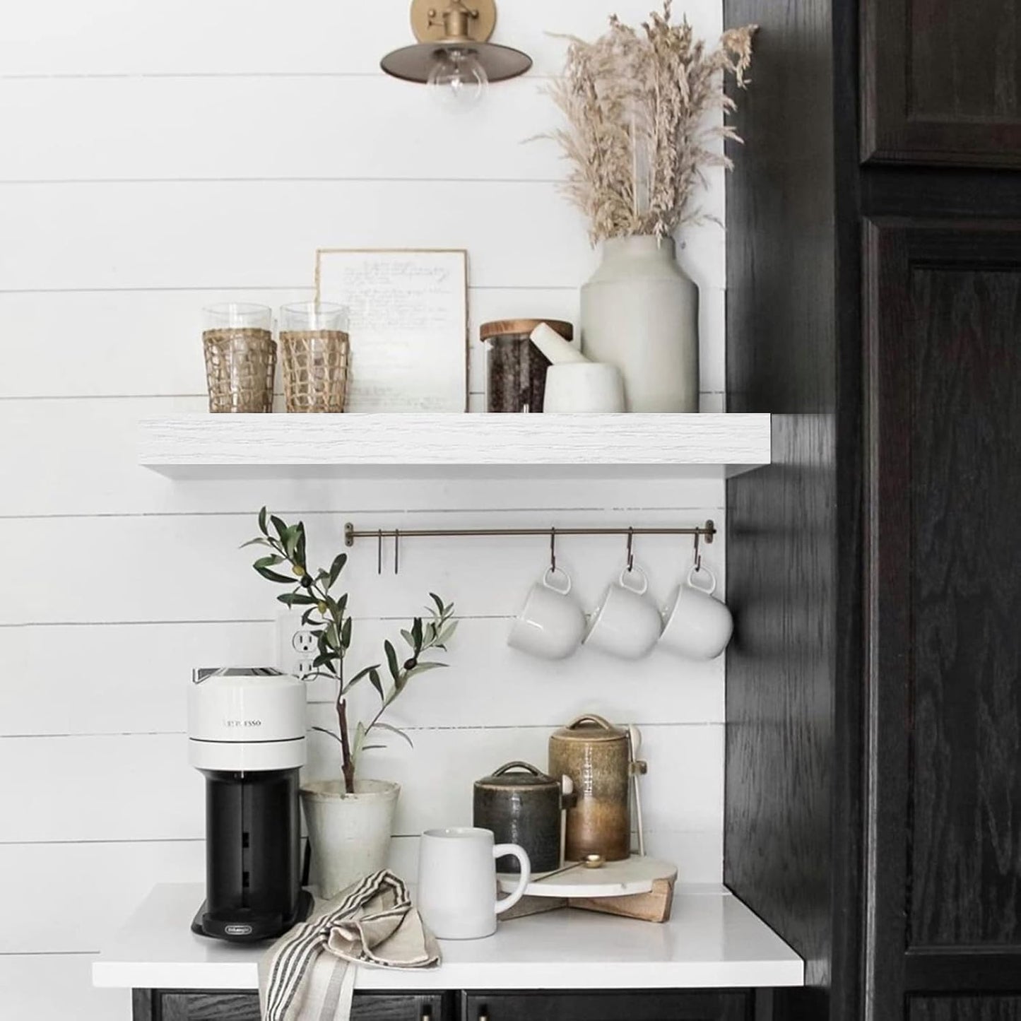 QEEIG Floating Shelves for Wall Bathroom Shelf Bedroom Kitchen Living Room Hanging Book Shelves Small Farmhouse Decor 16 inch Set of 3, Rustic Brown (015-BN3)