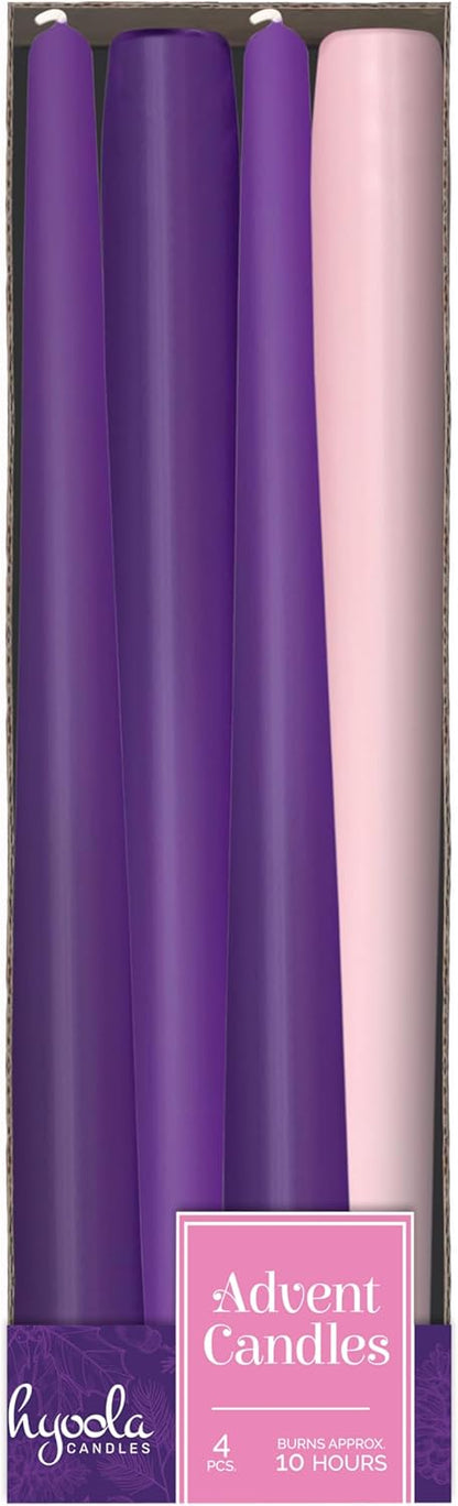 Hyoola Tall Taper Candles - 10 Inch Metallic Gold Unscented Dripless Taper Candles - 8 Hour Burn Time - 4 Pack