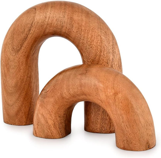 Kaizen Casa Statues Acacia Wood Decorative Objects,Neutral Home Decor for Shelves, for Living Room Bedroom, Modern Table Top Bookshelf Décor (5"x 5" x 1.5") (5"x 3.5" x 1.5")