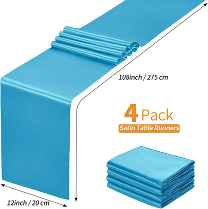 SiinvdaBZX 4 Pcs Royal Blue Satin Table Runner 12 x 108 inches Long, Bright Smooth Satin Wedding Table Runner Decorations for Birthday Parties, Buffet, Banquets, Graduations, Engagements