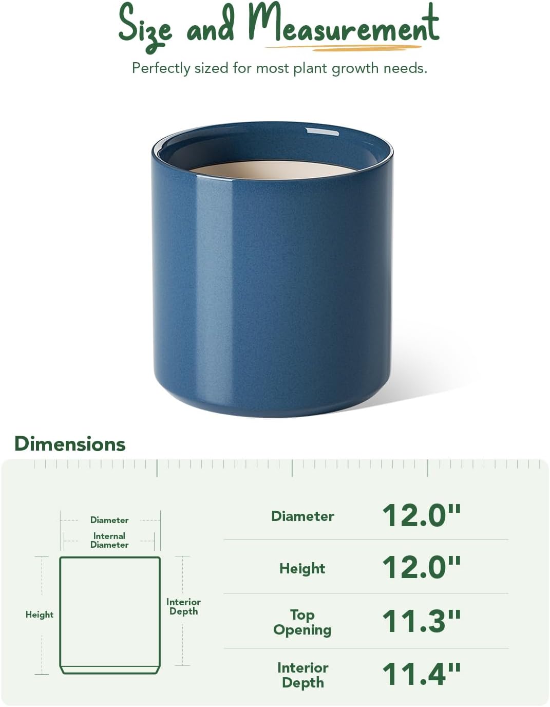 LE TAUCI 12 Inch Pot for Plants, Ceramic Planters for Indoor Plants, Mid-Century Modern Cylinder Flower Pots with Drainage Hole, Fits Fiddle Leaf Fig & Monstera, Home Decor, White