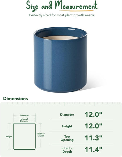 LE TAUCI 12 Inch Pot for Plants, Ceramic Planters for Indoor Plants, Mid-Century Modern Cylinder Flower Pots with Drainage Hole, Fits Fiddle Leaf Fig & Monstera, Home Decor, White