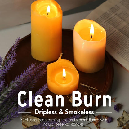 Natural Beeswax Candles 4 Packs, Beeswax Pillar Candles with 140 Hours Burn Time, Organic Emergency Candle Long Burning for Home Room, Smokeless & Dripless, 2x4 inch