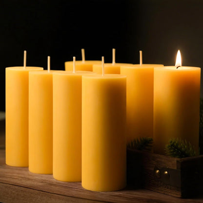 2x5 Inch Beeswax Candles, 4 Packs, 100% Natural Beeswax Pillar Candles, 52 Hours Burn Time, Pure Emergency Candle Long Burning for Home Decor, Gift Sending, Smokeless & Dripless