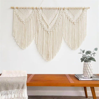 guzhiou large macrame wall hanging - Boho Tapestry Macrame Wall Decor Art- Chic Bohemian Handmade Woven Tapestry Home Decoration for Bedroom Living Room Apartment Wedding Party - 43"x32" (Wood bead)
