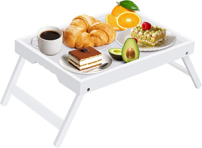 Artmeer Bed Tray Table with Folding Legs,Bamboo Breakfast in Bed for TV Table, Laptop Computer Tray,Eating,Snack Tray(Bamboo)