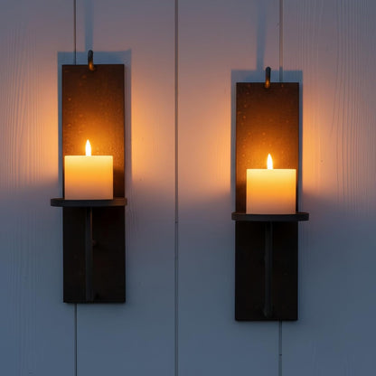 Set of 2 Vintage Wall Candle Sconce, Distressed Iron Metal, 15.6 x 3.9 inches, Rustic Farmhouse Style